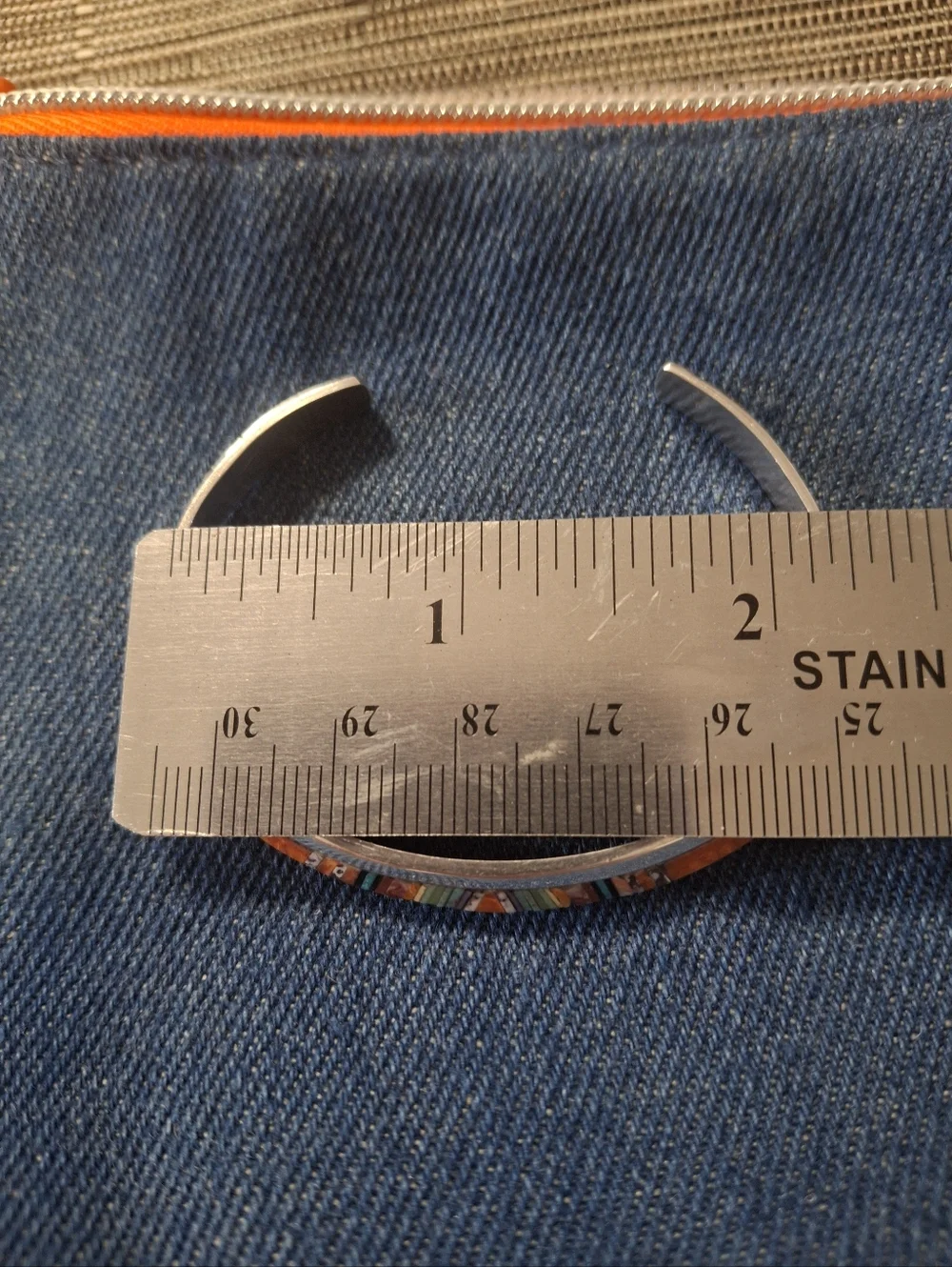 Navajo Sterling Silver Multicolor Inlay Cuff Bracelet - Orange Accent - Picture 4 of 4